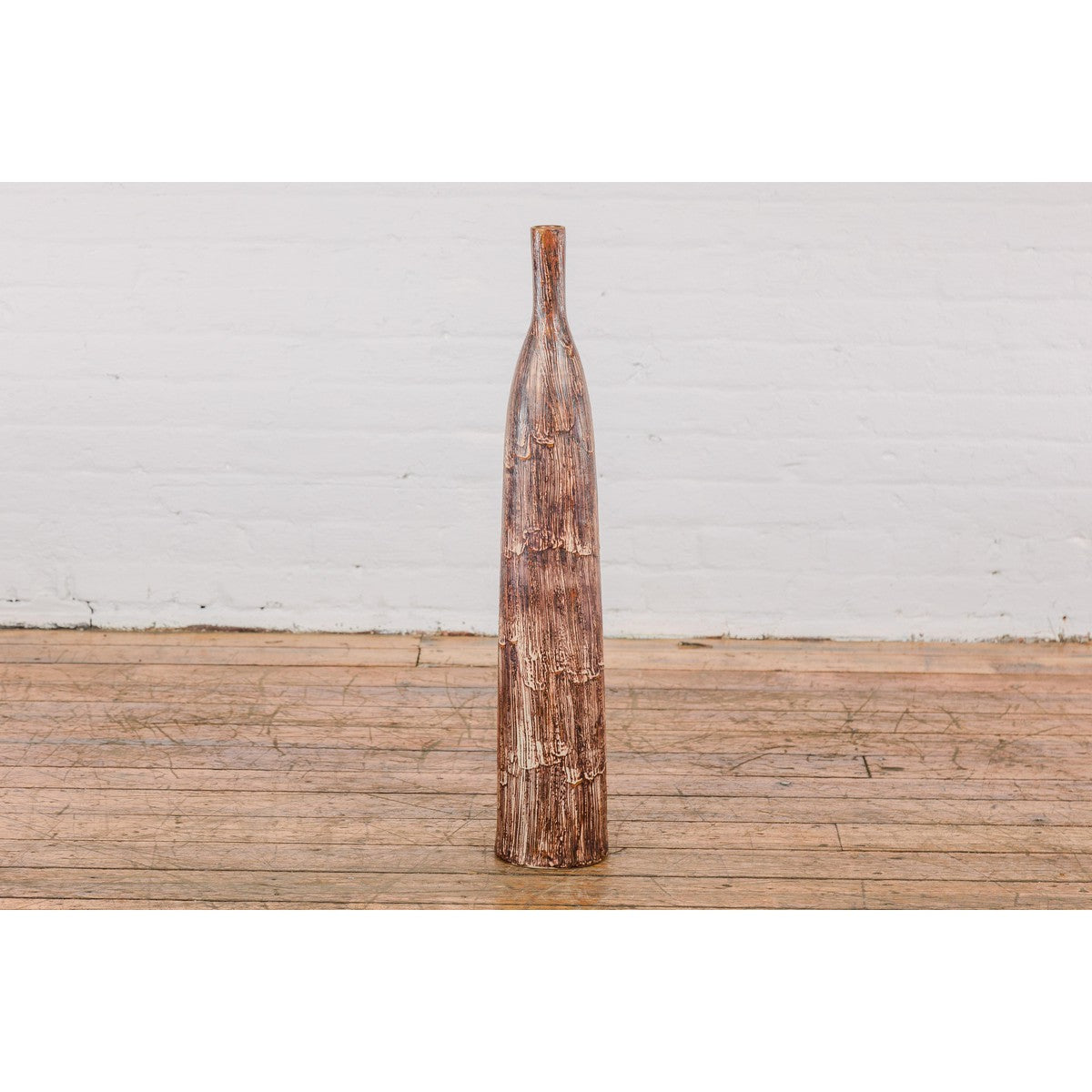 Tall and Slender Textured Brown Minimalist Ceramic Vase-7. Asian &amp; Chinese Furniture, Art, Antiques, Vintage Home Décor for sale at FEA Home