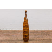 Textured Two-Tone Brown Tall Vase with Narrow Mouth, Elegant Home Decor