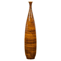 Textured Two-Tone Brown Tall Vase with Narrow Mouth, Elegant Home Decor