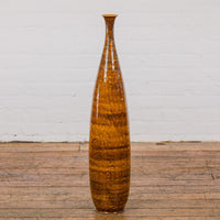 Textured Two-Tone Brown Tall Vase with Narrow Mouth, Elegant Home Decor