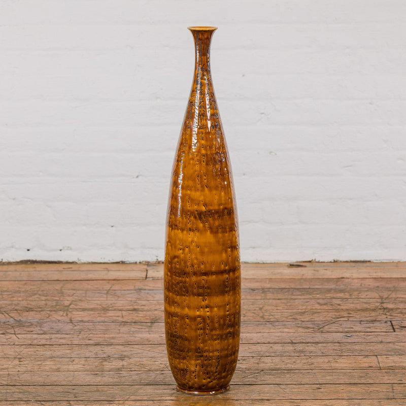 Textured Two-Tone Brown Tall Vase with Narrow Mouth, Elegant Home Decor-YN7803-3. Asian & Chinese Furniture, Art, Antiques, Vintage Home Décor for sale at FEA Home