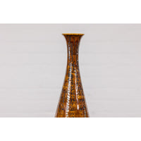 Textured Two-Tone Brown Tall Vase with Narrow Mouth, Elegant Home Decor