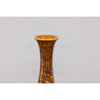 Textured Two-Tone Brown Tall Vase with Narrow Mouth, Elegant Home Decor