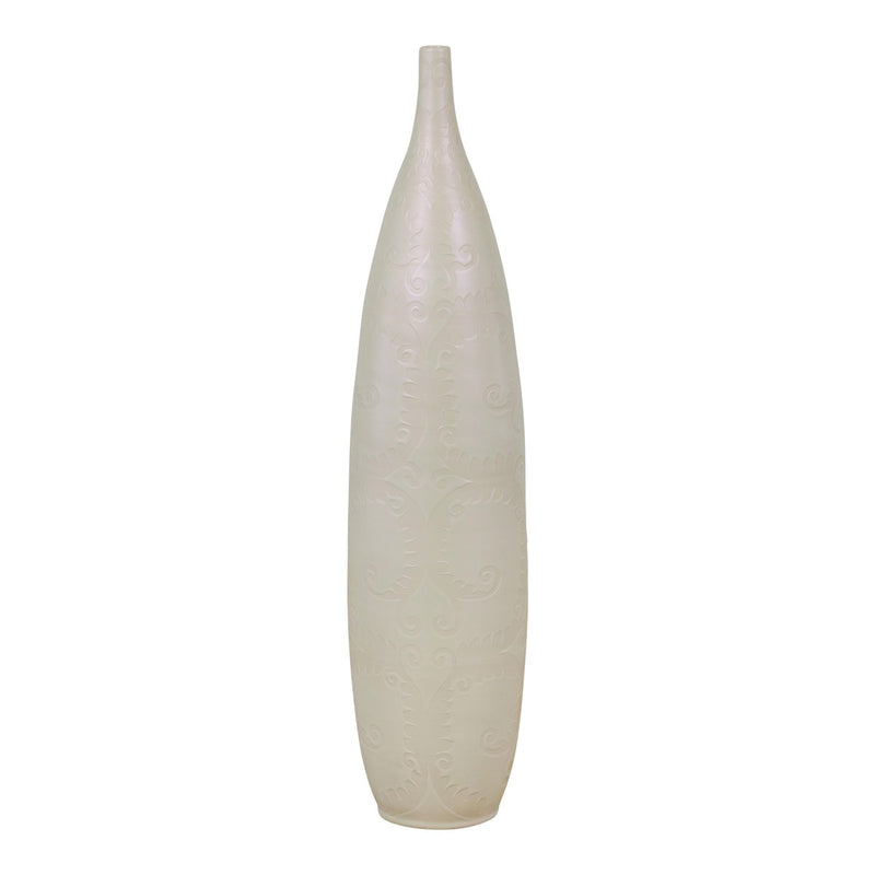 Subtle Ivory Color Tall Vase with Raised Scrolling Motifs and Narrow Mouth-YN7804-14. Asian & Chinese Furniture, Art, Antiques, Vintage Home Décor for sale at FEA Home