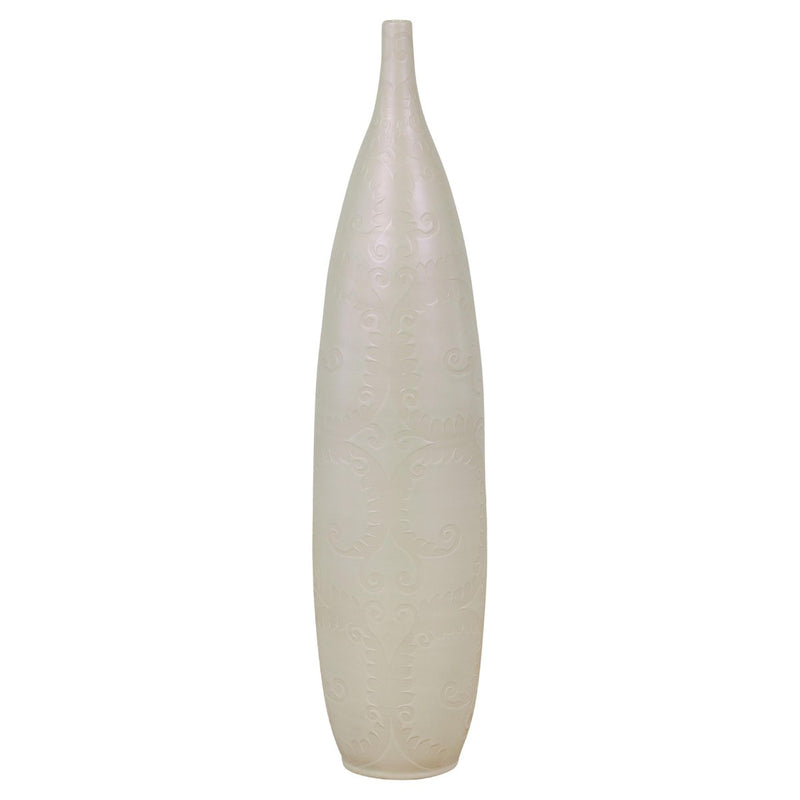 Subtle Ivory Color Tall Vase with Raised Scrolling Motifs and Narrow Mouth-YN7804-1. Asian & Chinese Furniture, Art, Antiques, Vintage Home Décor for sale at FEA Home