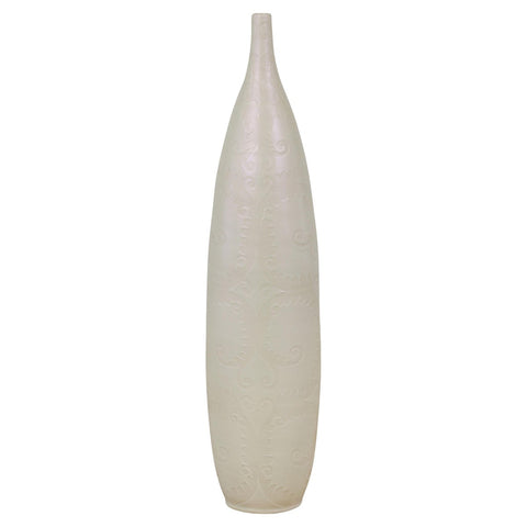 Subtle Ivory Color Tall Vase with Raised Scrolling Motifs and Narrow Mouth-YN7804-1. Asian & Chinese Furniture, Art, Antiques, Vintage Home Décor for sale at FEA Home