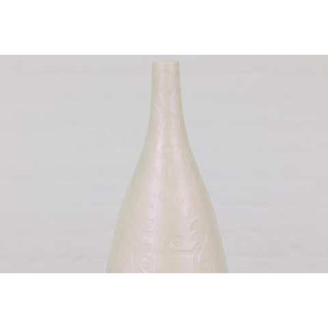 Subtle Ivory Color Tall Vase with Raised Scrolling Motifs and Narrow Mouth-YN7804-3. Asian & Chinese Furniture, Art, Antiques, Vintage Home Décor for sale at FEA Home
