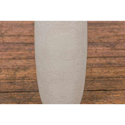 Subtle Ivory Color Tall Vase with Raised Scrolling Motifs and Narrow Mouth-YN7804-7. Asian & Chinese Furniture, Art, Antiques, Vintage Home Décor for sale at FEA Home