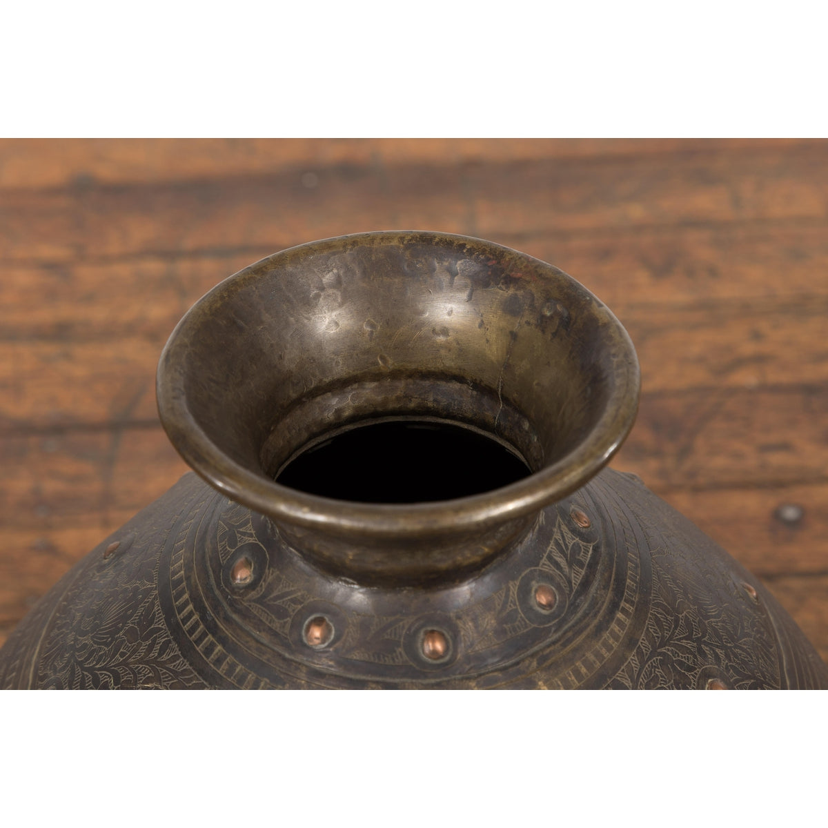 19th Century Brass Vessel with Abundant Etched Foliage Décor-10. Asian &amp; Chinese Furniture, Art, Antiques, Vintage Home Décor for sale at FEA Home
