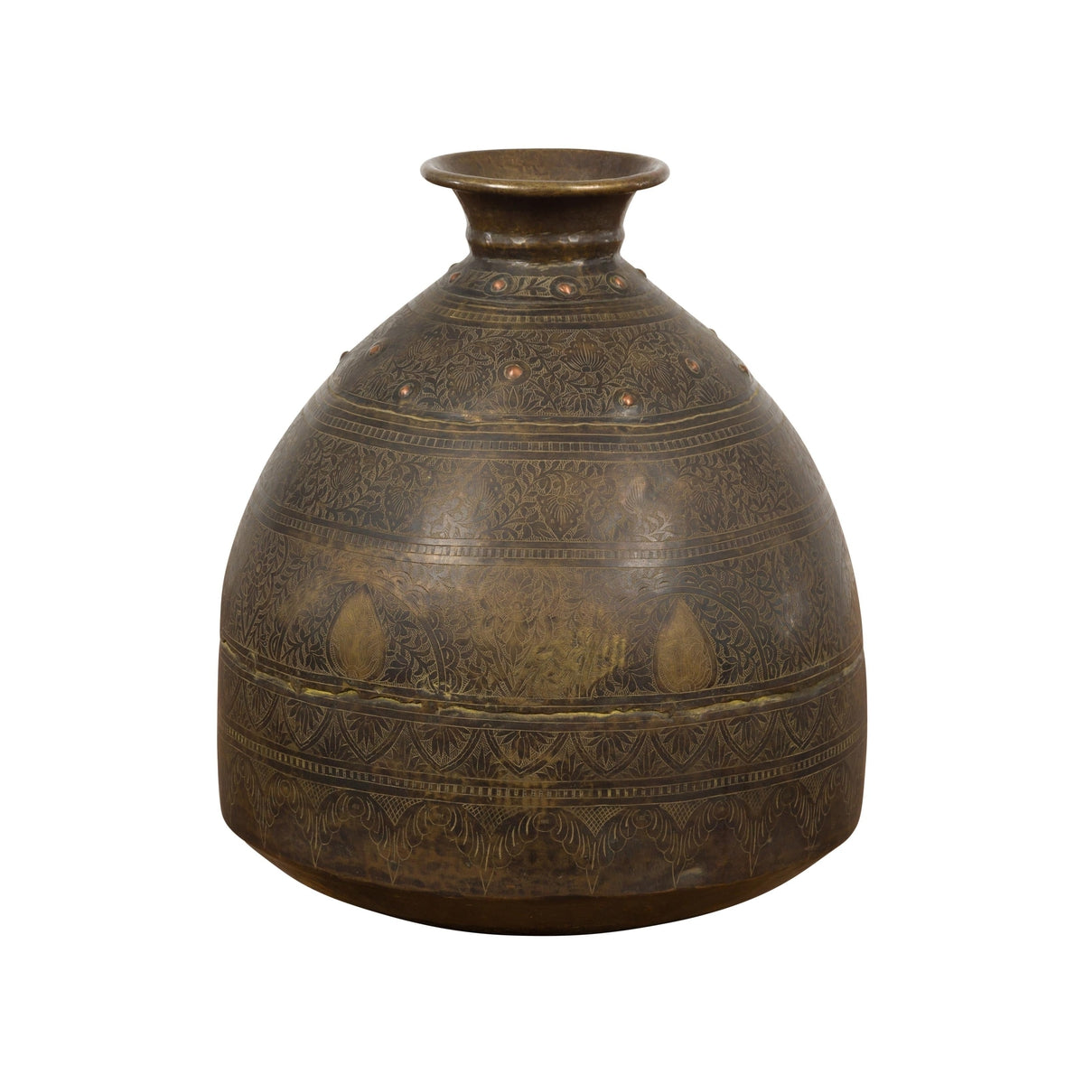 19th Century Brass Vessel with Abundant Etched Foliage Décor-15. Asian &amp; Chinese Furniture, Art, Antiques, Vintage Home Décor for sale at FEA Home