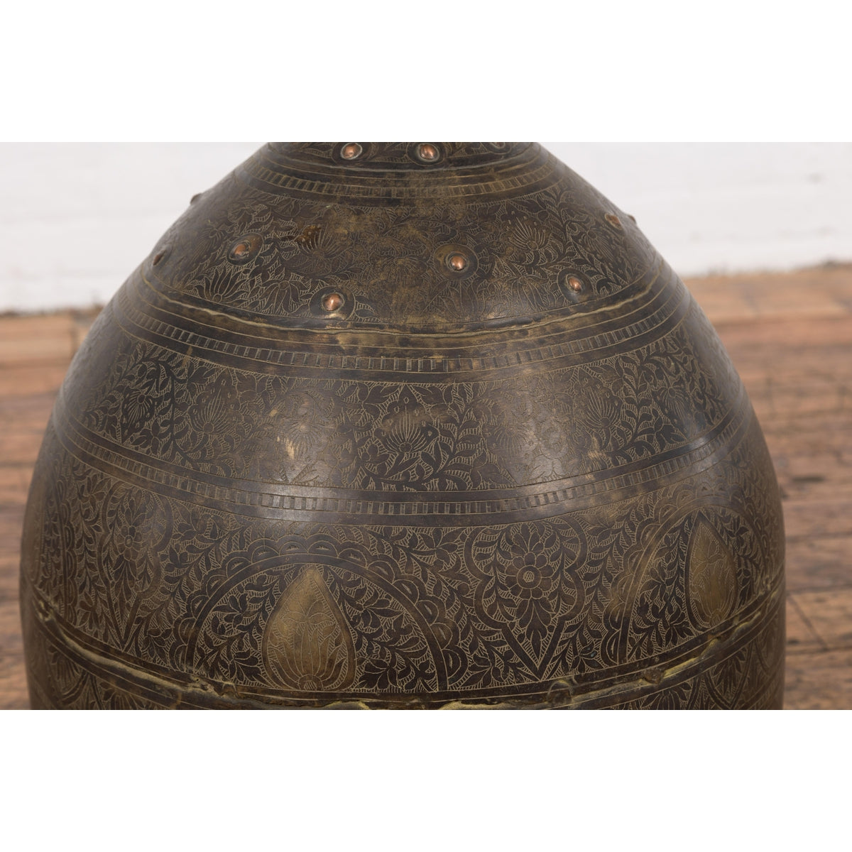 19th Century Brass Vessel with Abundant Etched Foliage Décor-5. Asian &amp; Chinese Furniture, Art, Antiques, Vintage Home Décor for sale at FEA Home