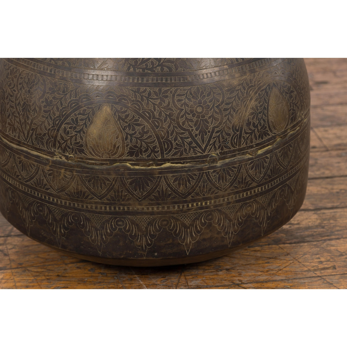 19th Century Brass Vessel with Abundant Etched Foliage Décor-7. Asian &amp; Chinese Furniture, Art, Antiques, Vintage Home Décor for sale at FEA Home