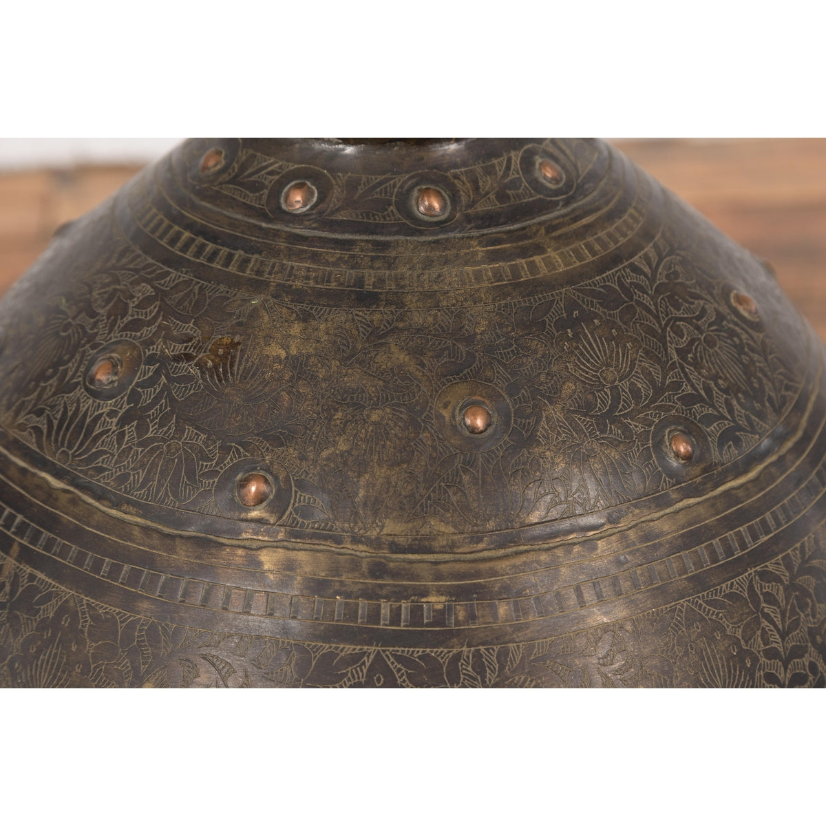 19th Century Brass Vessel with Abundant Etched Foliage Décor-9. Asian &amp; Chinese Furniture, Art, Antiques, Vintage Home Décor for sale at FEA Home