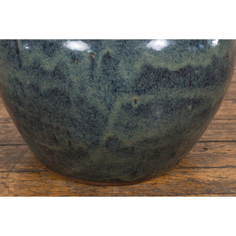 Vintage Blue Ceramic Circular Planter with Subtle Wave Patterns-YN7808-8. Asian & Chinese Furniture, Art, Antiques, Vintage Home Décor for sale at FEA Home
