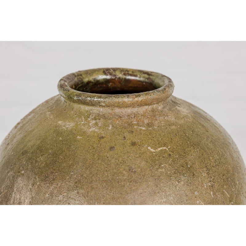 Rustic Brownish Green Glazed Ceramic Vase - Country Collection-YN7809-10. Asian & Chinese Furniture, Art, Antiques, Vintage Home Décor for sale at FEA Home