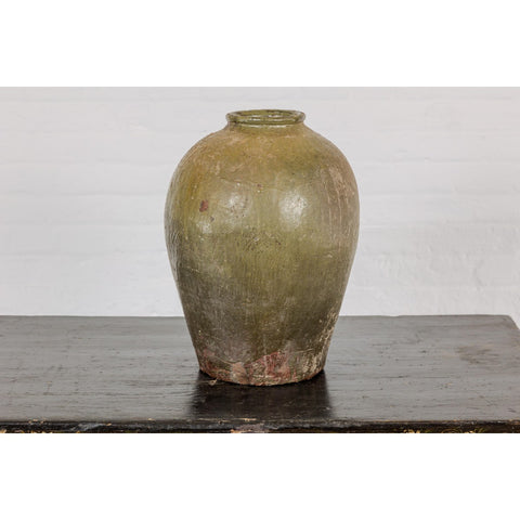 Rustic Brownish Green Glazed Ceramic Vase - Country Collection-YN7809-12. Asian & Chinese Furniture, Art, Antiques, Vintage Home Décor for sale at FEA Home