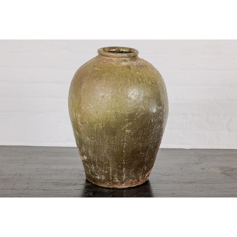 Rustic Brownish Green Glazed Ceramic Vase - Country Collection-YN7809-14. Asian & Chinese Furniture, Art, Antiques, Vintage Home Décor for sale at FEA Home