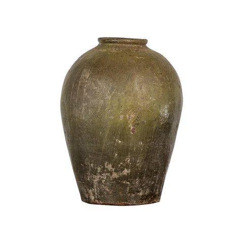 Rustic Brownish Green Glazed Ceramic Vase - Country Collection-YN7809-17. Asian & Chinese Furniture, Art, Antiques, Vintage Home Décor for sale at FEA Home