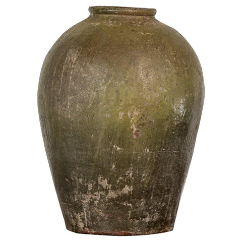 Rustic Brownish Green Glazed Ceramic Vase - Country Collection-YN7809-1. Asian & Chinese Furniture, Art, Antiques, Vintage Home Décor for sale at FEA Home