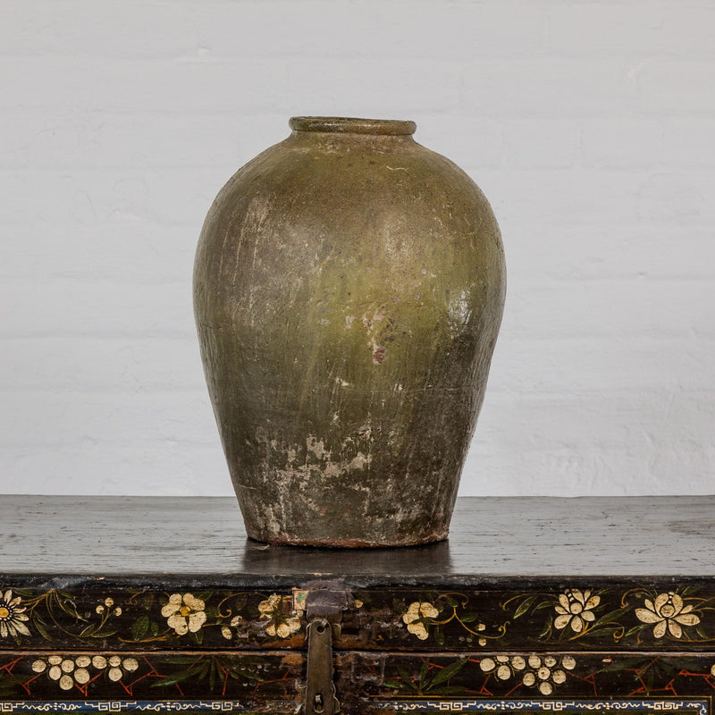 Rustic Brownish Green Glazed Ceramic Vase - Country Collection-YN7809-3. Asian & Chinese Furniture, Art, Antiques, Vintage Home Décor for sale at FEA Home