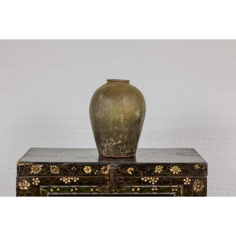 Rustic Brownish Green Glazed Ceramic Vase - Country Collection-YN7809-4. Asian & Chinese Furniture, Art, Antiques, Vintage Home Décor for sale at FEA Home
