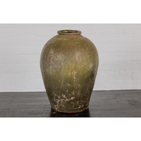 Rustic Brownish Green Glazed Ceramic Vase - Country Collection-YN7809-5. Asian & Chinese Furniture, Art, Antiques, Vintage Home Décor for sale at FEA Home