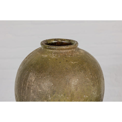 Rustic Brownish Green Glazed Ceramic Vase - Country Collection-YN7809-6. Asian & Chinese Furniture, Art, Antiques, Vintage Home Décor for sale at FEA Home
