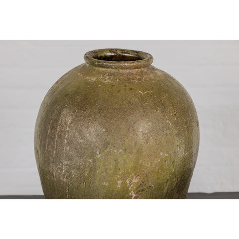 Rustic Brownish Green Glazed Ceramic Vase - Country Collection-YN7809-7. Asian & Chinese Furniture, Art, Antiques, Vintage Home Décor for sale at FEA Home