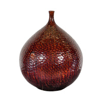 Handcrafted Bulb Shaped Burgundy Vase with Textured Honeycomb Style Motifs