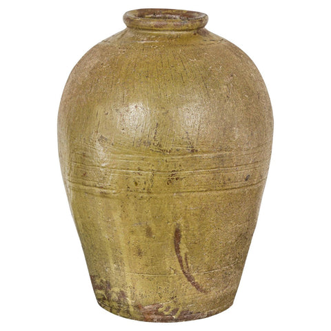 Greenish Brown Glazed Vintage Ceramic Vase - Country Collection-YN7812-1. Asian & Chinese Furniture, Art, Antiques, Vintage Home Décor for sale at FEA Home