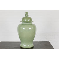 Crackle Green Celadon Lidded Vase with Stylized Foo Dog Finial-YN7813-13. Asian & Chinese Furniture, Art, Antiques, Vintage Home Décor for sale at FEA Home
