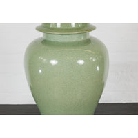 Crackle Green Celadon Lidded Vase with Stylized Foo Dog Finial-YN7813-5. Asian & Chinese Furniture, Art, Antiques, Vintage Home Décor for sale at FEA Home
