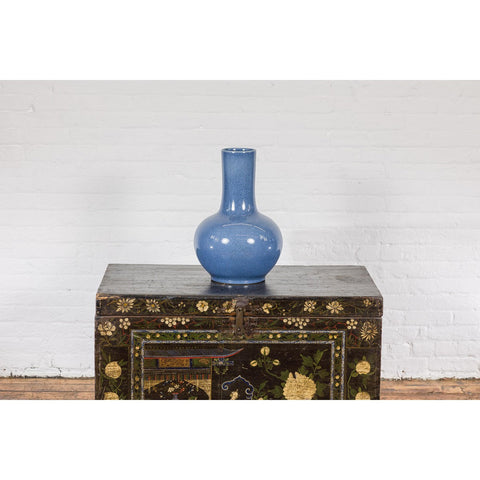 Vintage Minimalist Crackle Blue Vase with Generous Rounded Silhouette-YN7815-12. Asian & Chinese Furniture, Art, Antiques, Vintage Home Décor for sale at FEA Home