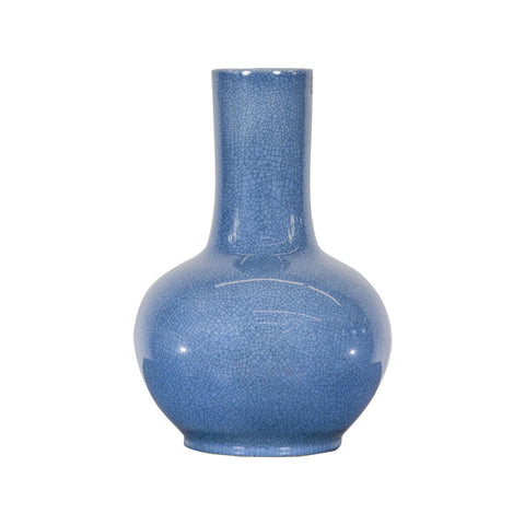 Vintage Minimalist Crackle Blue Vase with Generous Rounded Silhouette-YN7815-19. Asian & Chinese Furniture, Art, Antiques, Vintage Home Décor for sale at FEA Home