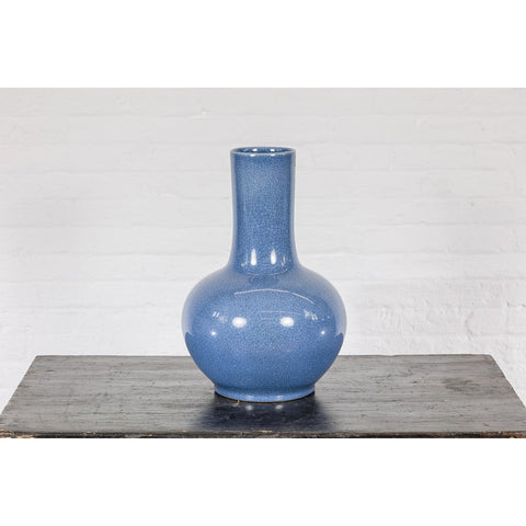 Vintage Minimalist Crackle Blue Vase with Generous Rounded Silhouette-YN7815-5. Asian & Chinese Furniture, Art, Antiques, Vintage Home Décor for sale at FEA Home