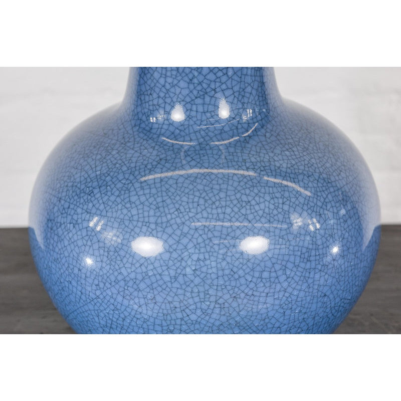 Vintage Minimalist Crackle Blue Vase with Generous Rounded Silhouette-YN7815-8. Asian & Chinese Furniture, Art, Antiques, Vintage Home Décor for sale at FEA Home
