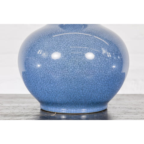 Vintage Minimalist Crackle Blue Vase with Generous Rounded Silhouette-YN7815-9. Asian & Chinese Furniture, Art, Antiques, Vintage Home Décor for sale at FEA Home