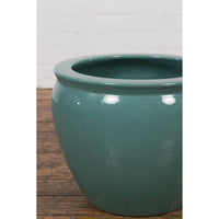 Midcentury Teal Garden Planter with Circular Opening and Tapering Lines