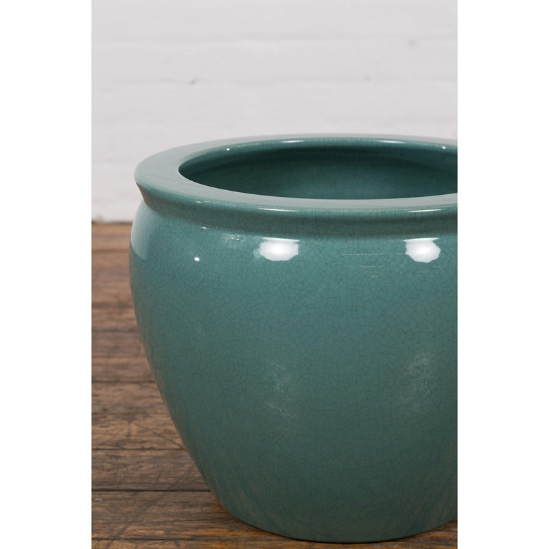 Midcentury Teal Garden Planter with Circular Opening and Tapering Lines-YN7817-10. Asian & Chinese Furniture, Art, Antiques, Vintage Home Décor for sale at FEA Home