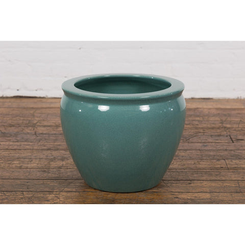 Midcentury Teal Garden Planter with Circular Opening and Tapering Lines-YN7817-13. Asian & Chinese Furniture, Art, Antiques, Vintage Home Décor for sale at FEA Home