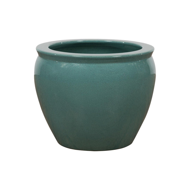 Midcentury Teal Garden Planter with Circular Opening and Tapering Lines-YN7817-17. Asian & Chinese Furniture, Art, Antiques, Vintage Home Décor for sale at FEA Home
