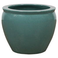 Midcentury Teal Garden Planter with Circular Opening and Tapering Lines