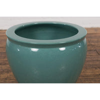 Midcentury Teal Garden Planter with Circular Opening and Tapering Lines