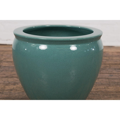 Midcentury Teal Garden Planter with Circular Opening and Tapering Lines-YN7817-8. Asian & Chinese Furniture, Art, Antiques, Vintage Home Décor for sale at FEA Home