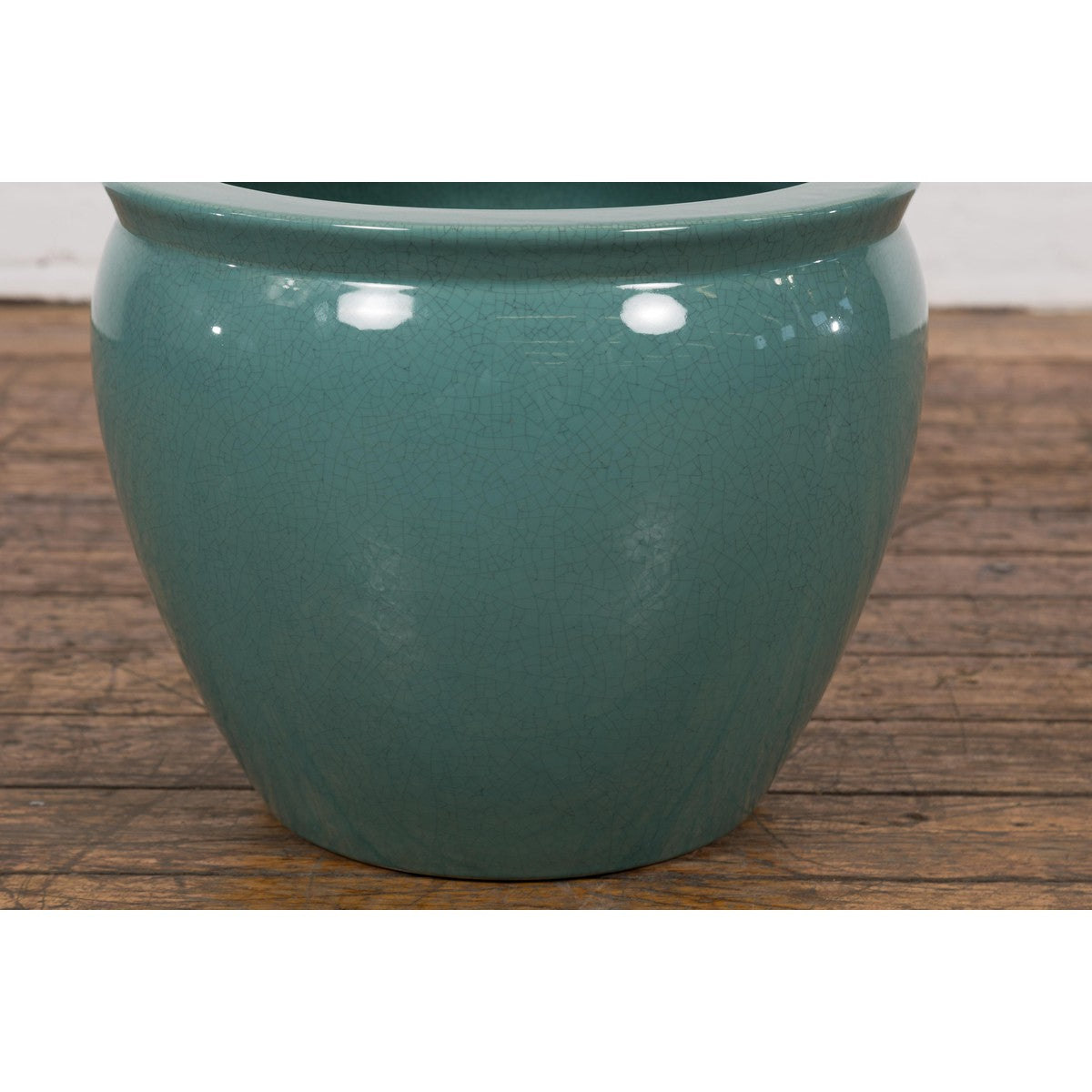 Midcentury Teal Garden Planter with Circular Opening and Tapering Lines-9. Asian &amp; Chinese Furniture, Art, Antiques, Vintage Home Décor for sale at FEA Home