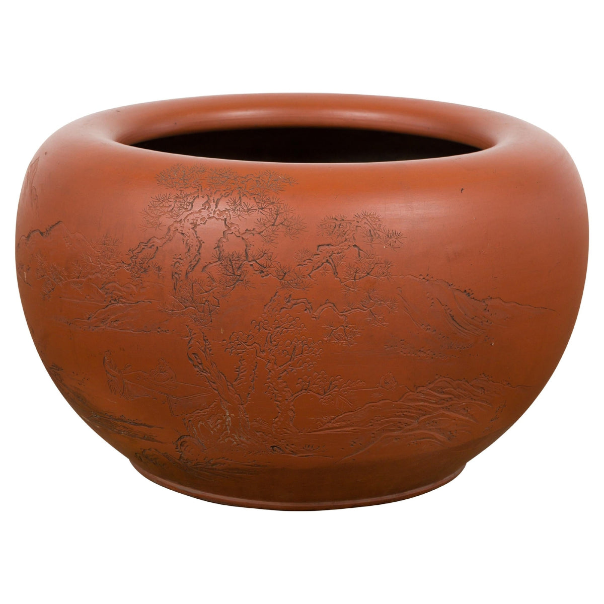 Orange Circular Antique Planter with Etched Design-YN7819-1. Asian & Chinese Furniture, Art, Antiques, Vintage Home Décor for sale at FEA Home
