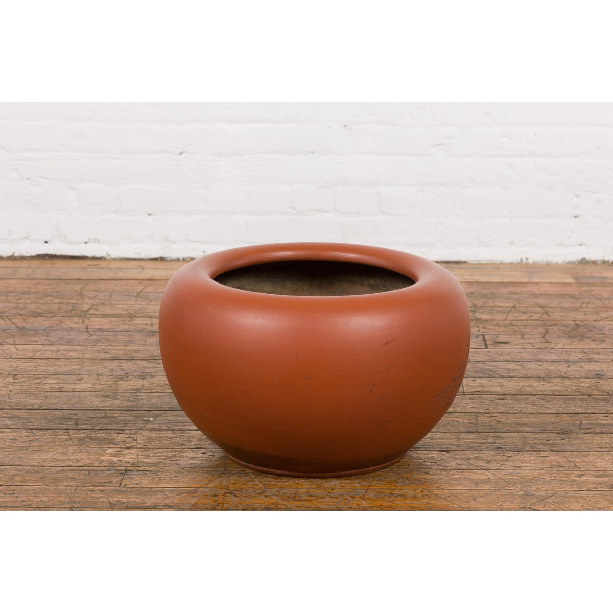 Orange Circular Antique Planter with Etched Design-YN7819-10. Asian & Chinese Furniture, Art, Antiques, Vintage Home Décor for sale at FEA Home