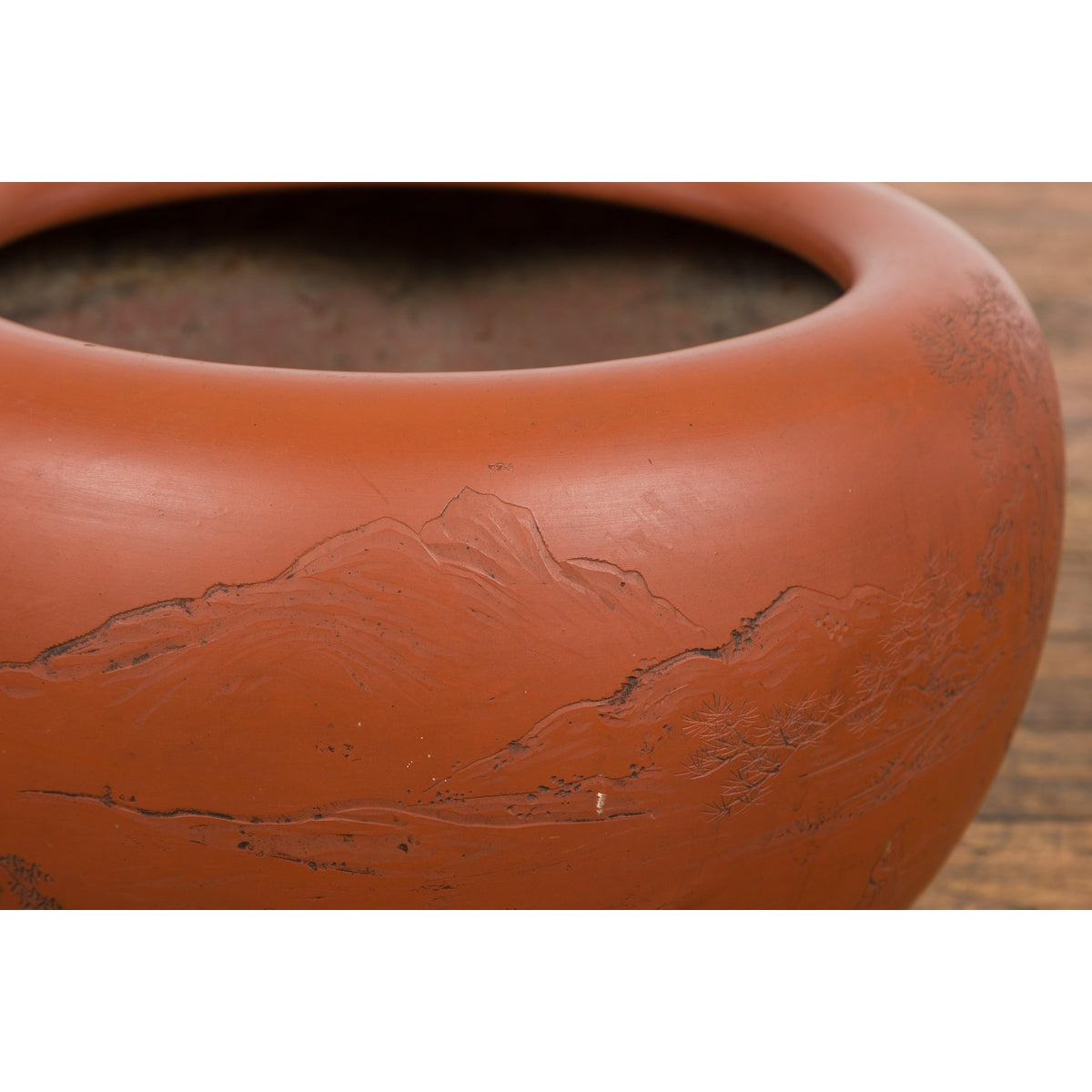 Orange Circular Antique Planter with Etched Design-YN7819-12. Asian & Chinese Furniture, Art, Antiques, Vintage Home Décor for sale at FEA Home