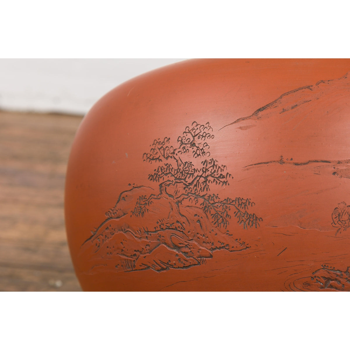 Orange Circular Antique Planter with Etched Design-YN7819-14. Asian & Chinese Furniture, Art, Antiques, Vintage Home Décor for sale at FEA Home