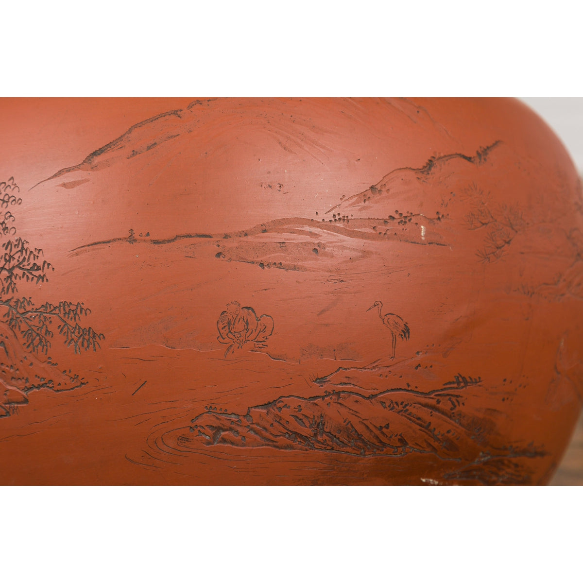 Orange Circular Antique Planter with Etched Design-YN7819-15. Asian & Chinese Furniture, Art, Antiques, Vintage Home Décor for sale at FEA Home